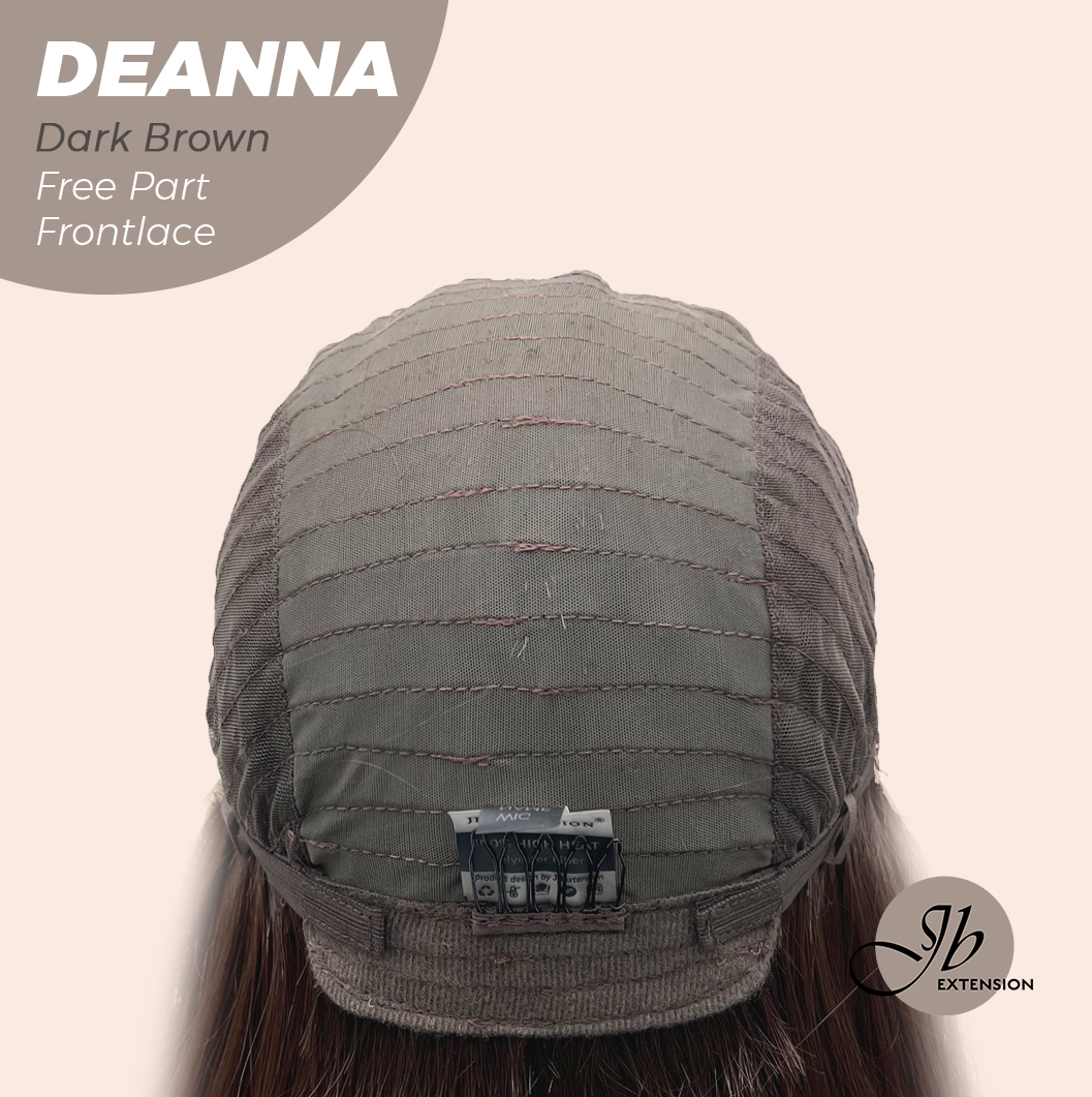 JBEXTENSION 28 Inches Long Dark Brown Curly Pre-Cut Free Part Frontlace Glueless Wig DEANNA DARK BROWN