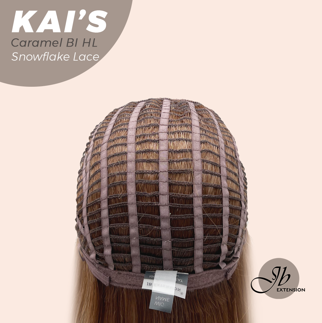 JBEXTENSION 18 Inches Caramel Blonde Highlight Pre-Cut Snowflake Lace Frontlace Glueless Wig KAI'S CARAMEL BLONDE HIGHLIGHT【PERMATEASE】【BENDY EAR TABS】