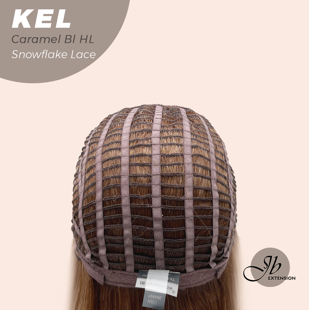 [PRE-ORDER] JBEXTENSION 22 Inches Caramel Blonde Highlight Pre-Cut Snowflake Lace Frontlace Glueless Wig KEL CARAMEL BLONDE HIGHLIGHT【PERMATEASE】【BENDY EAR TABS】