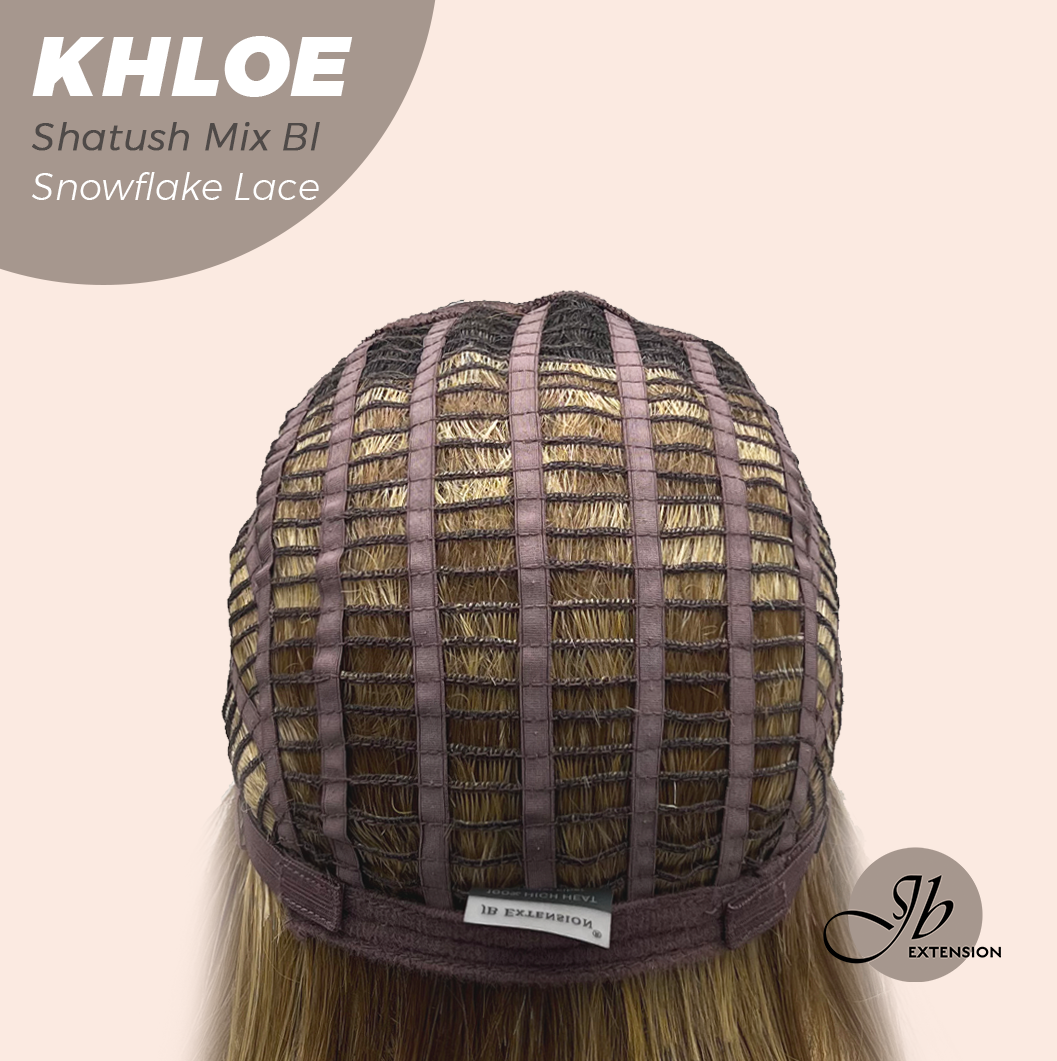 JBEXTENSION 12 Inches Bob Cut Shatush Mix Blonde Pre-Cut Snowflake Lace Frontlace Glueless Wig KHLOE SHATUSH MIX BLONDE【PERMATEASE】【BENDY EAR TABS】- M/L