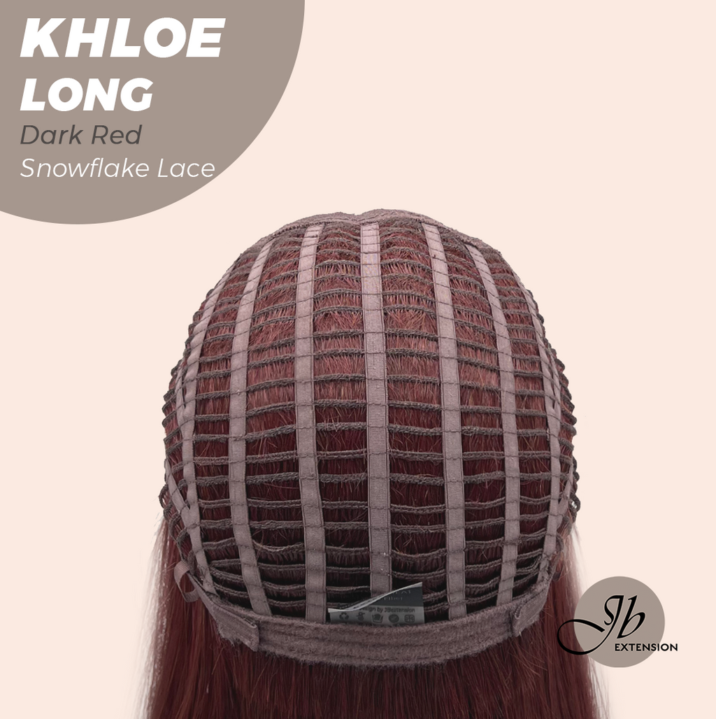 JBEXTENSION 18 Inches Dark Red Pre-Cut Snowflake Lace Frontlace Glueless Wig KHLOE LONG DARK RED【PERMATEASE】【BENDY EAR TABS】