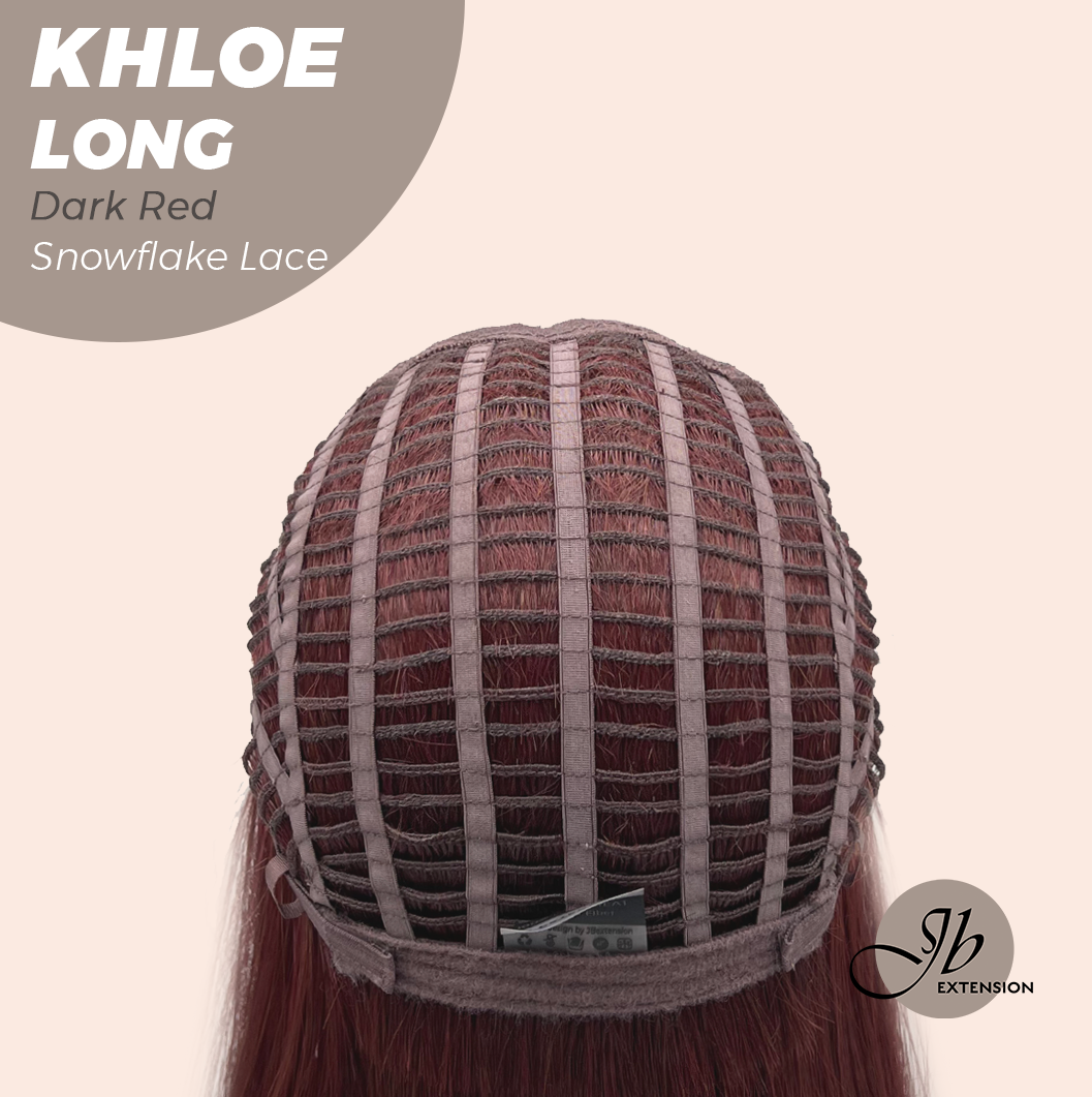 JBEXTENSION 18 Inches Dark Red Pre-Cut Snowflake Lace Frontlace Glueless Wig KHLOE LONG DARK RED【PERMATEASE】【BENDY EAR TABS】