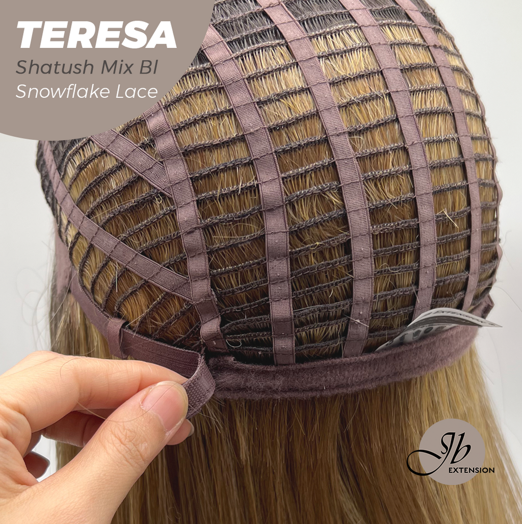 JBEXTENSION 18 Inches Shatush Mix Blonde Pre-Cut Snowflake Lace Frontlace Glueless Wig TERESA SHATUSH MIX BLONDE【PERMATEASE】【BENDY EAR TABS】- S/M