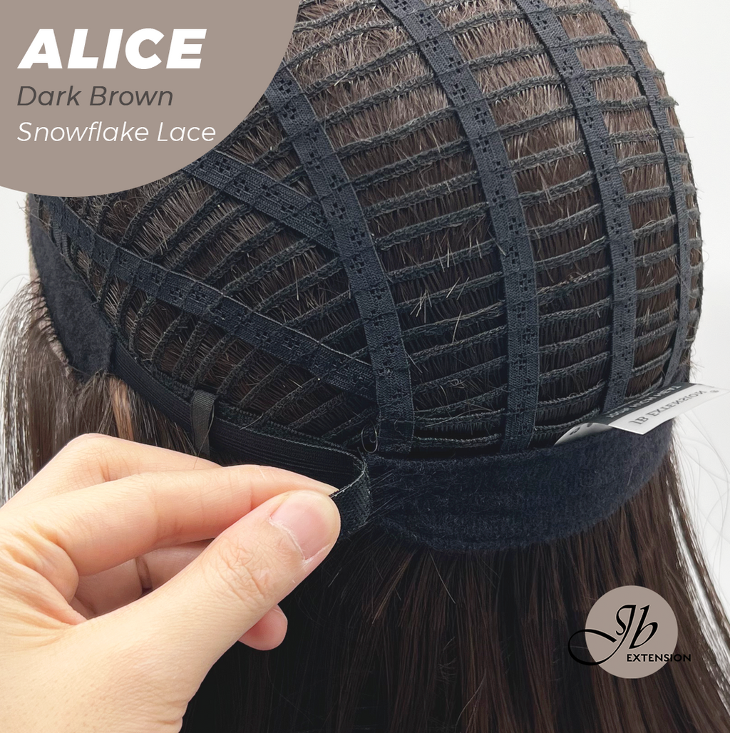 JBEXTENSION 12 Inches Dark Brown Pre-Cut Side Part Snowflake Lace Frontlace Glueless Wig ALICE DARK BROWN【BENDY EAR TABS】- S/M
