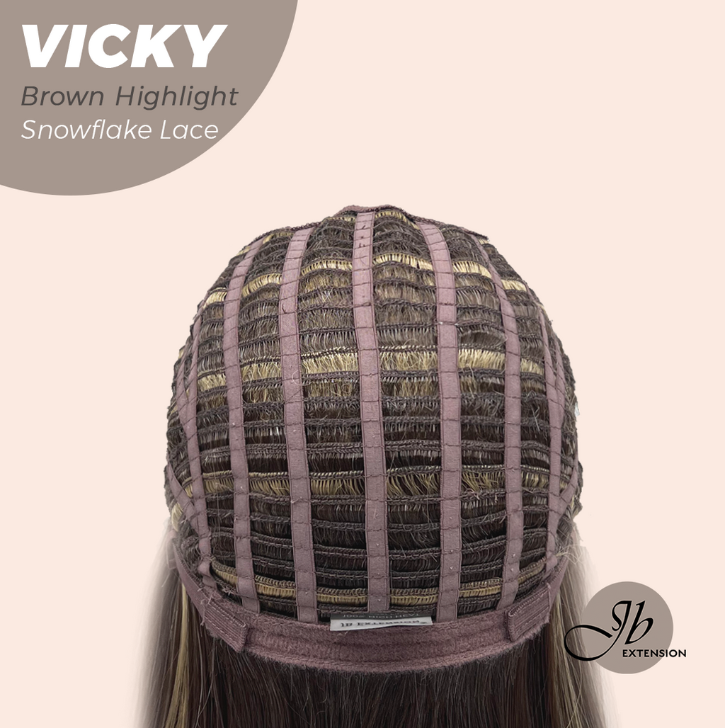 JBEXTENSION 20 Inches Dark Brown with Highlight Pre-Cut Snowflake Lace Frontlace Glueless Wig VICKY BROWN HIGHLIGHT【PERMATEASE】【BENDY EAR TABS】- S/M