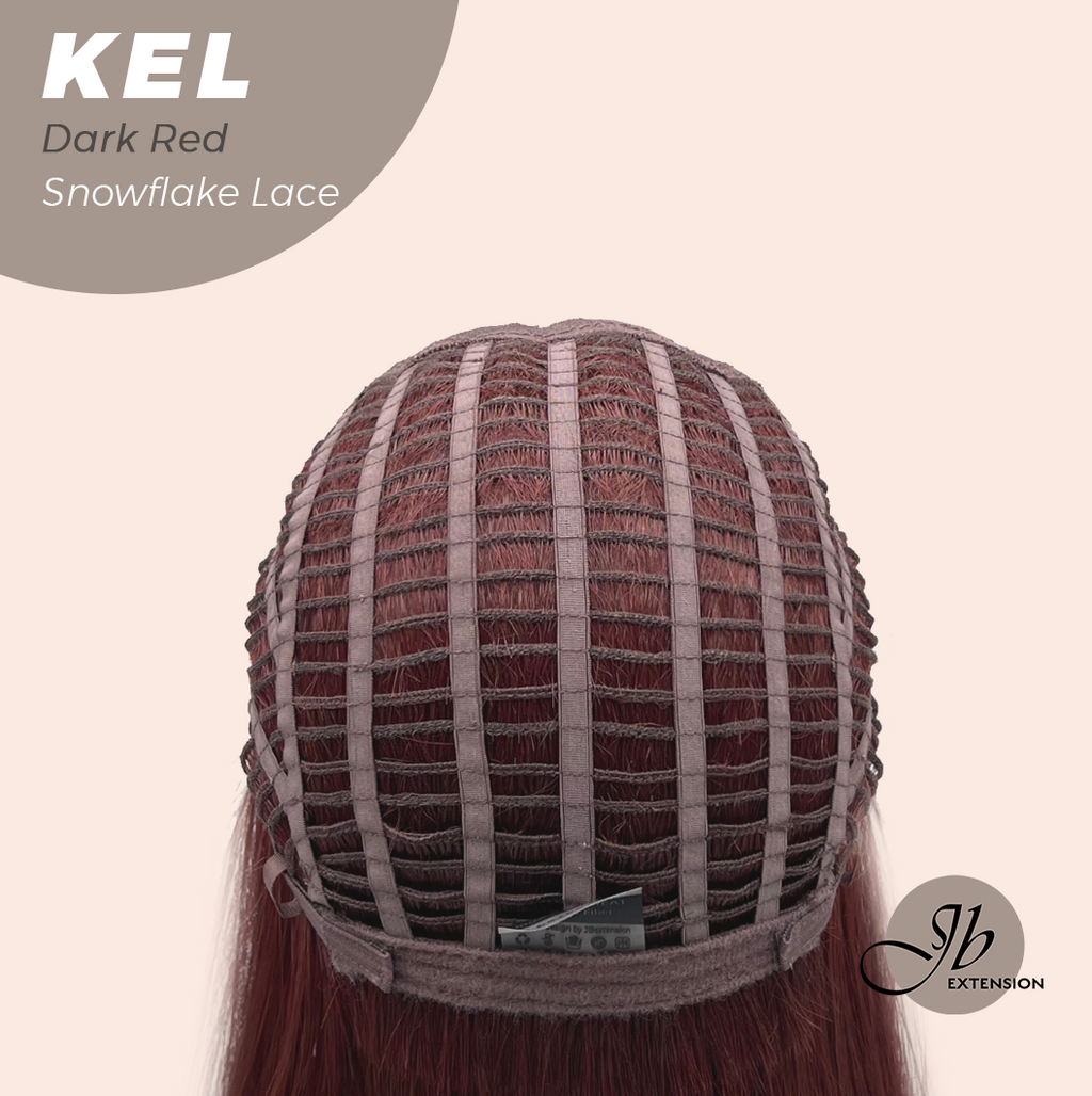 JBEXTENSION 22 Inches Dark Red Pre-Cut Snowflake Lace Frontlace Glueless Wig KEL DARK RED【PERMATEASE】【BENDY EAR TABS】- M/L