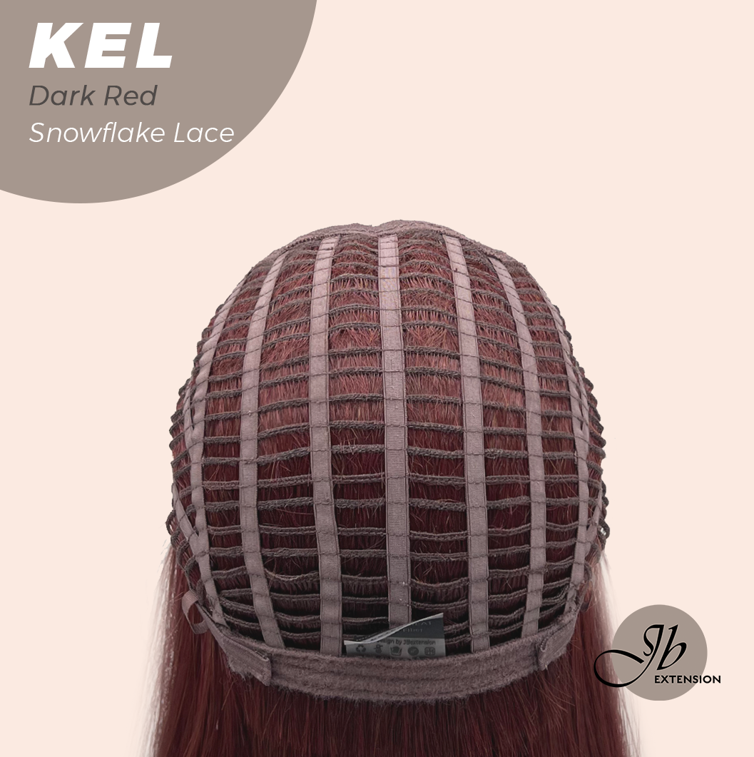 JBEXTENSION 22 Inches Dark Red Pre-Cut Snowflake Lace Frontlace Glueless Wig KEL DARK RED【PERMATEASE】【BENDY EAR TABS】- M/L