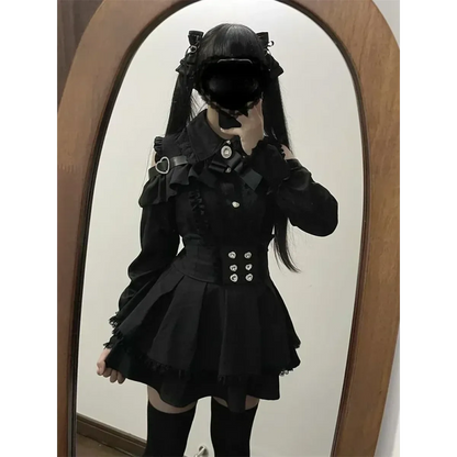 Y2K Off Shoulder Shirt and Ruched Lace Skirt Set