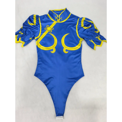 Chun Li Cosplay Costume – Street Fighter Blue Cheongsam Set with Headdress