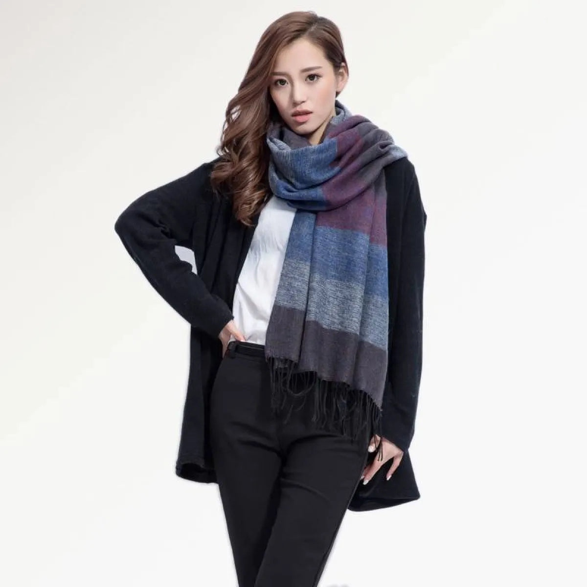 Warm Wide Striped Pashmina Scarf