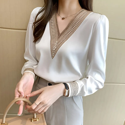 Women's White Long Sleeve Summer Blouse