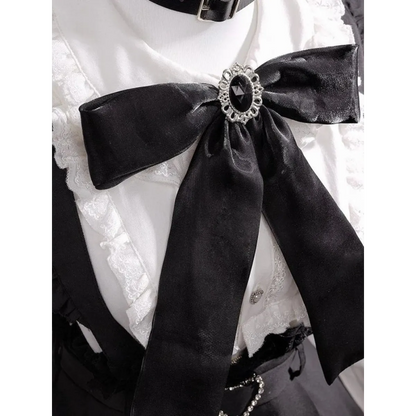 Black & White Sweet Lolita Blouse and Dress – Lace Ruffle Bow Detail