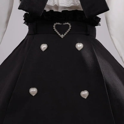 Black & White Sweet Lolita Blouse and Dress – Lace Ruffle Bow Detail