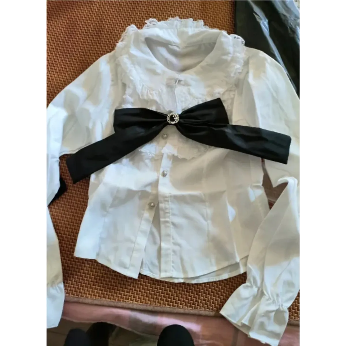Black & White Sweet Lolita Blouse and Dress – Lace Ruffle Bow Detail