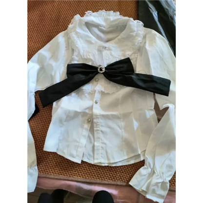 Black & White Sweet Lolita Blouse and Dress – Lace Ruffle Bow Detail