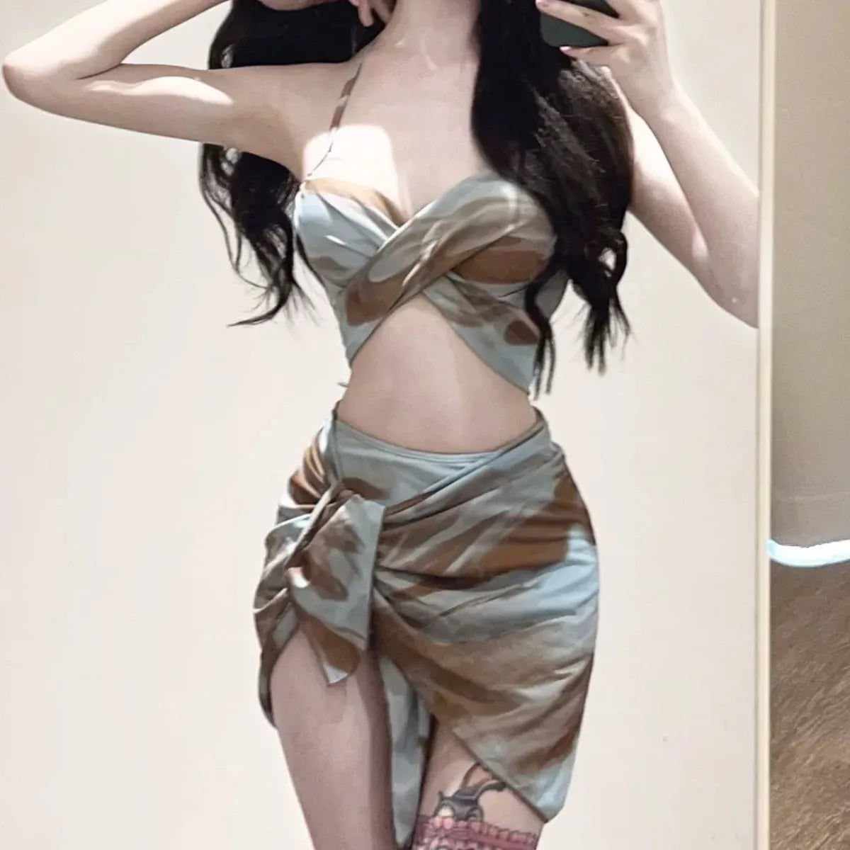 Tie Dye Bikini Set – Sexy 3pc Swimsuit with Mesh Cover Skirt