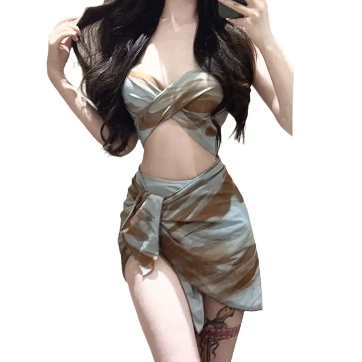 Tie Dye Bikini Set – Sexy 3pc Swimsuit with Mesh Cover Skirt