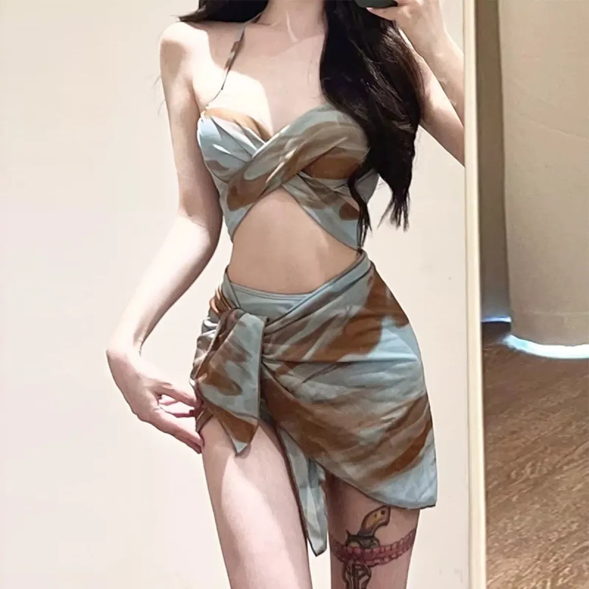 Tie Dye Bikini Set – Sexy 3pc Swimsuit with Mesh Cover Skirt