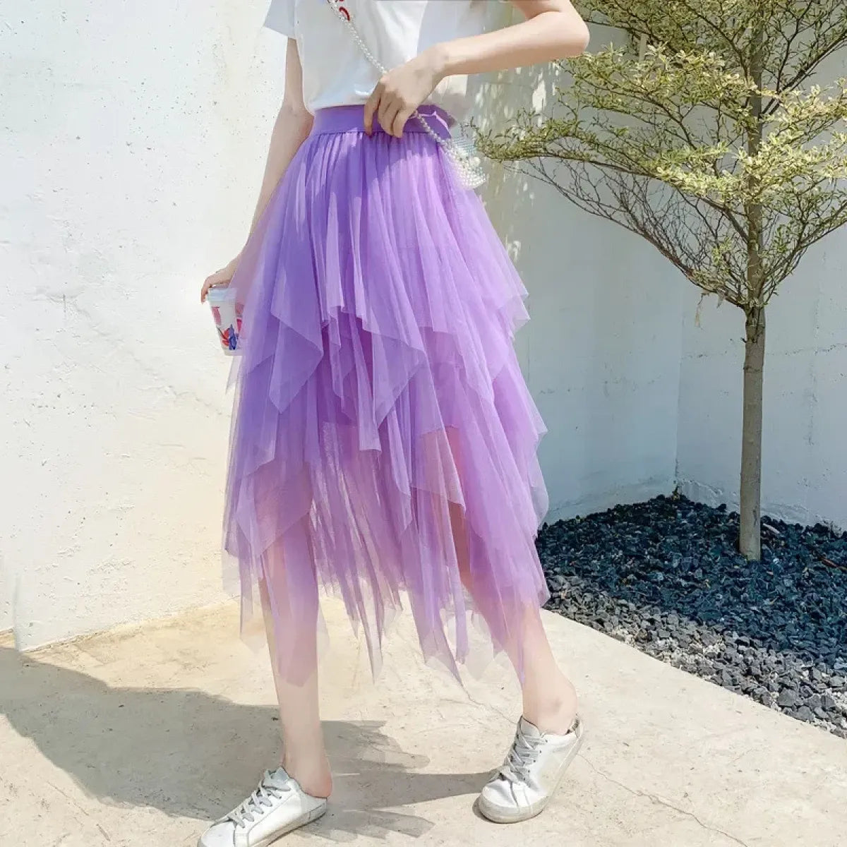 Tulle Midi Skirt for Women - Harajuku High Waist Fashion Summer Tutu