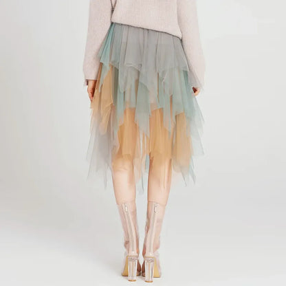 Tulle Midi Skirt for Women - Harajuku High Waist Fashion Summer Tutu