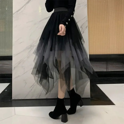 Tulle Midi Skirt for Women - Harajuku High Waist Fashion Summer Tutu