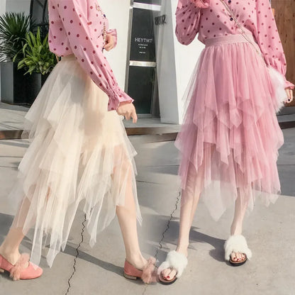 Tulle Midi Skirt for Women - Harajuku High Waist Fashion Summer Tutu