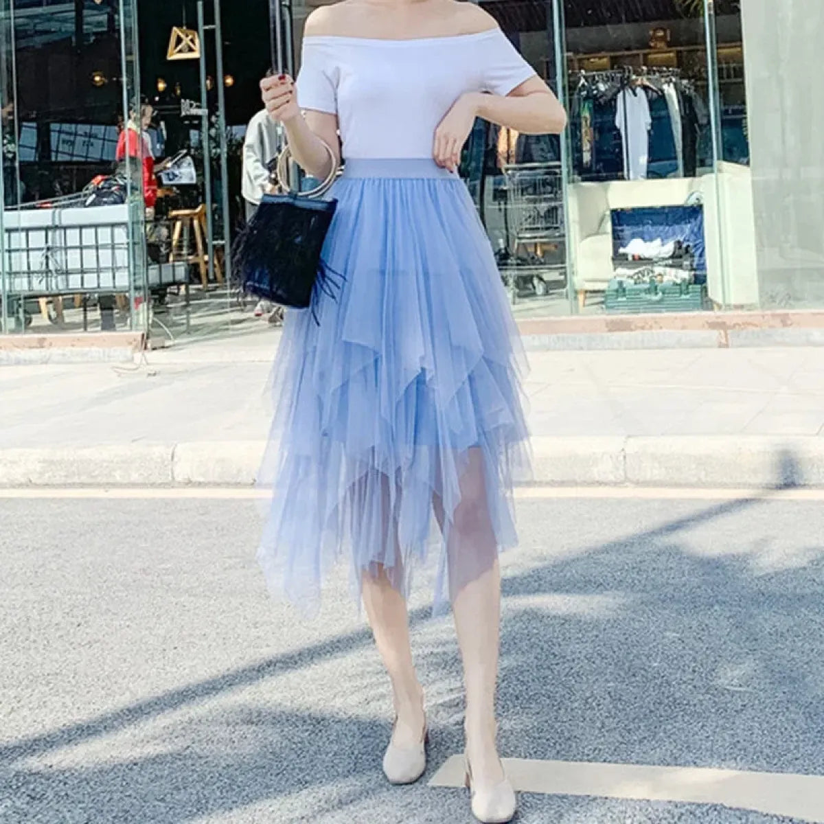 Tulle Midi Skirt for Women - Harajuku High Waist Fashion Summer Tutu