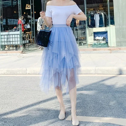 Tulle Midi Skirt for Women - Harajuku High Waist Fashion Summer Tutu
