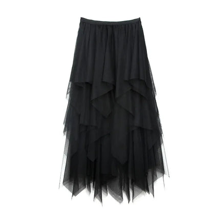 Tulle Midi Skirt for Women - Harajuku High Waist Fashion Summer Tutu