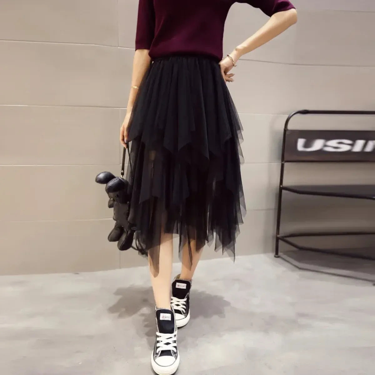 Tulle Midi Skirt for Women - Harajuku High Waist Fashion Summer Tutu