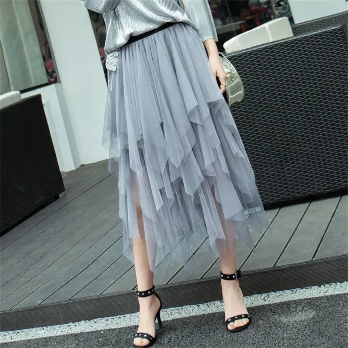 Tulle Midi Skirt for Women - Harajuku High Waist Fashion Summer Tutu