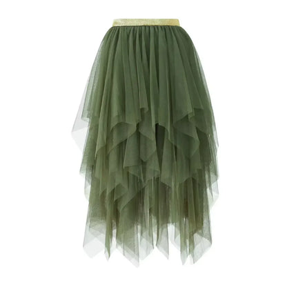 Tulle Midi Skirt for Women - Harajuku High Waist Fashion Summer Tutu