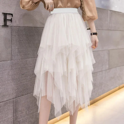 Tulle Midi Skirt for Women - Harajuku High Waist Fashion Summer Tutu