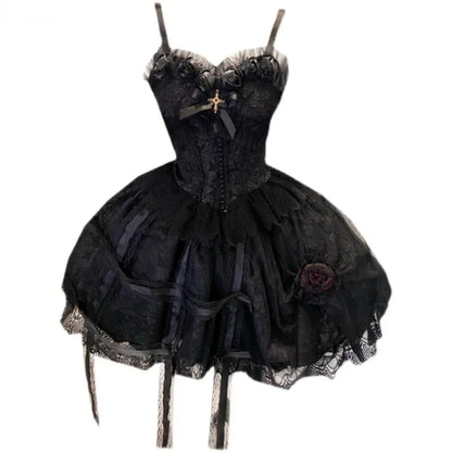 Victorian Gothic Lolita Dress - Sweet Lace & Rose Detail