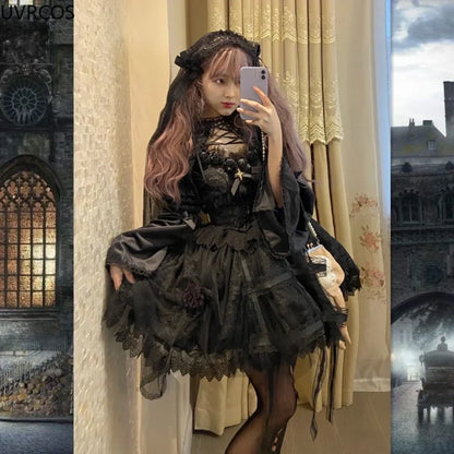 Victorian Gothic Lolita Dress - Sweet Lace & Rose Detail
