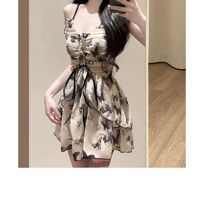 Butterfly Print One Piece Swimsuit – Vintage Ruffle Mini Dress Style