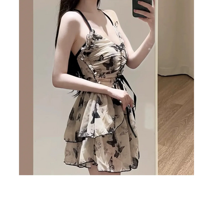 Butterfly Print One Piece Swimsuit – Vintage Ruffle Mini Dress Style