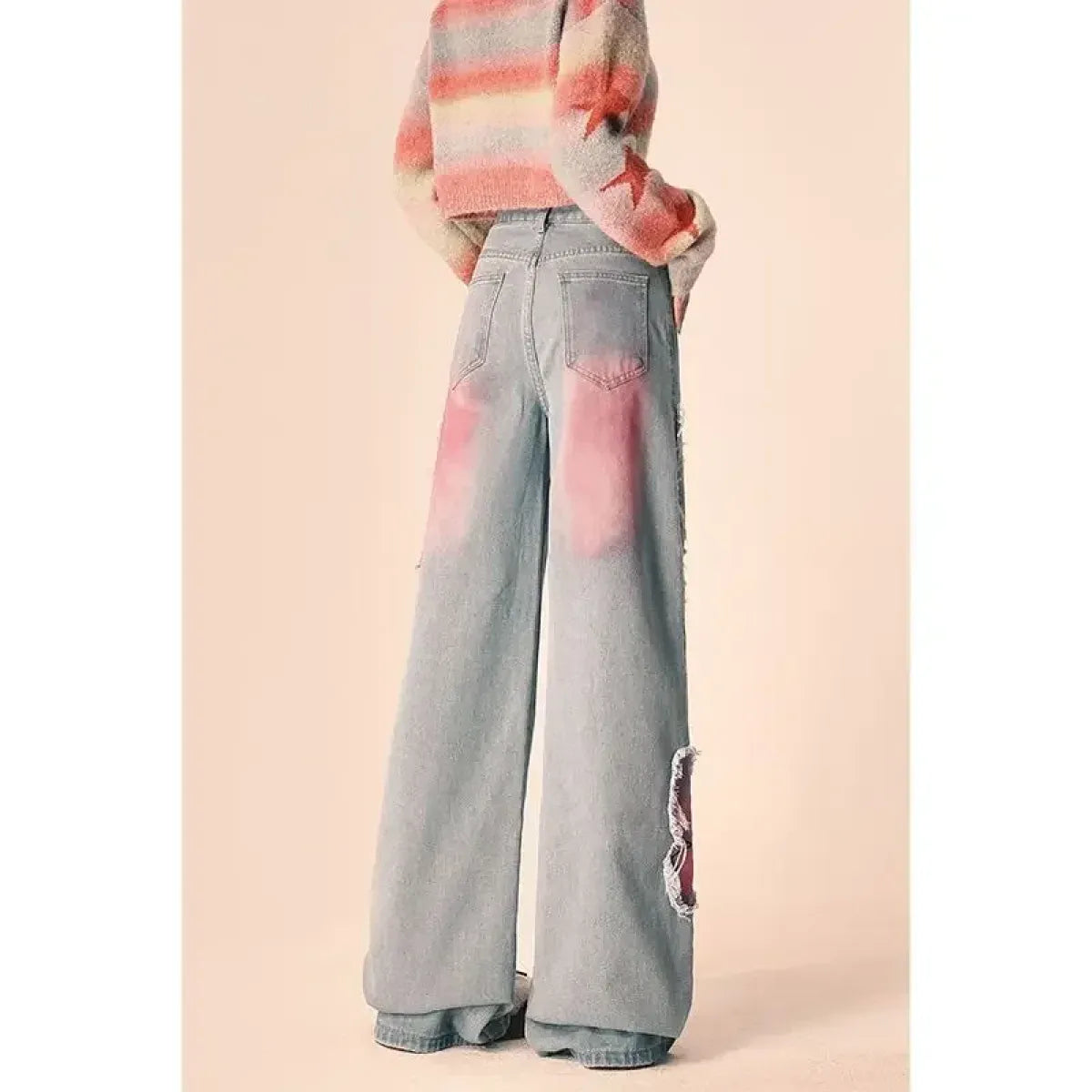 Butterfly Print Wide-Leg Jeans – Vintage Y2K Aesthetic