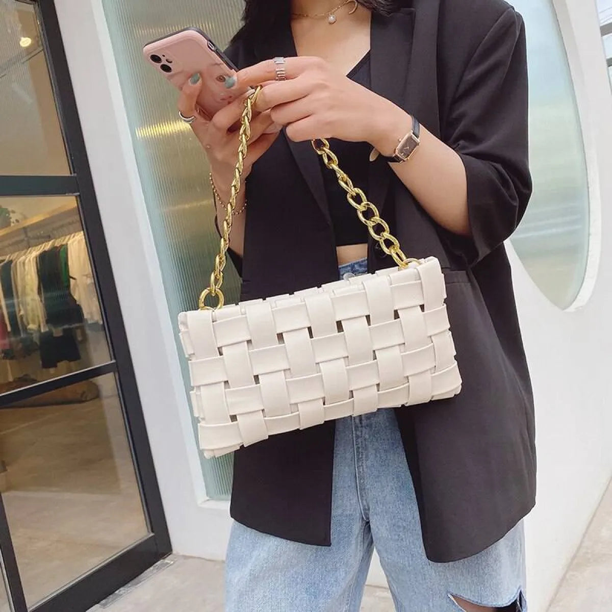 Weave Design Crossbody Bag