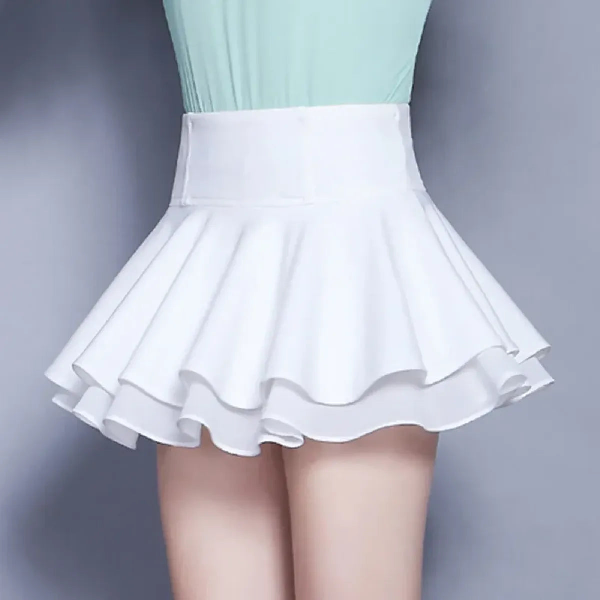 White Flared Kawaii Skater Skirt – High Waist Mini for Summer Looks