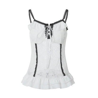 White Lace Grunge Cami Tank Top – Harajuku E-girl Punk Sleeveless Vest