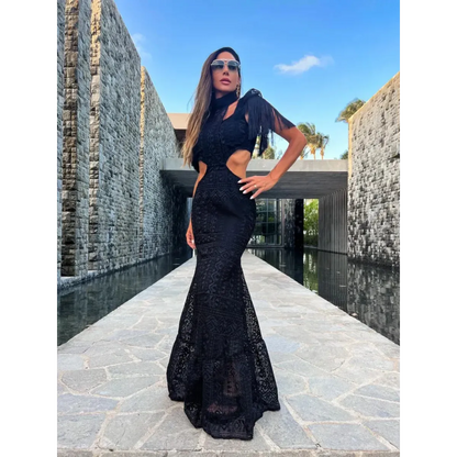 White Lace Turtleneck Dress: Sexy Slim Fit with Tassel Sleeves