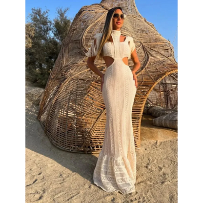 White Lace Turtleneck Dress: Sexy Slim Fit with Tassel Sleeves