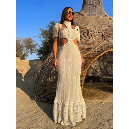 White Lace Turtleneck Dress: Sexy Slim Fit with Tassel Sleeves