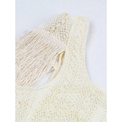 White Lace Turtleneck Dress: Sexy Slim Fit with Tassel Sleeves