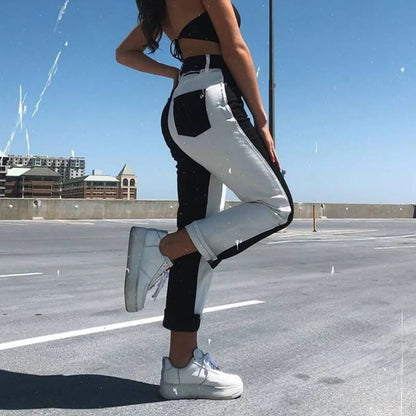 Black and White Patchwork Jeans