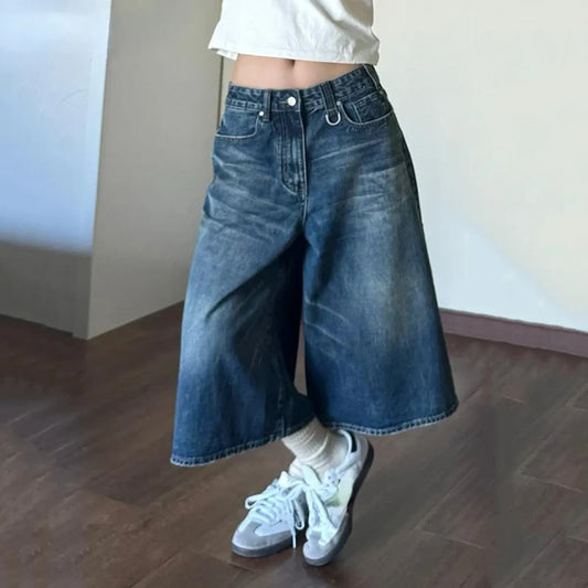 Vintage Wide Leg Denim Jorts – Low Rise Baggy Harajuku Style