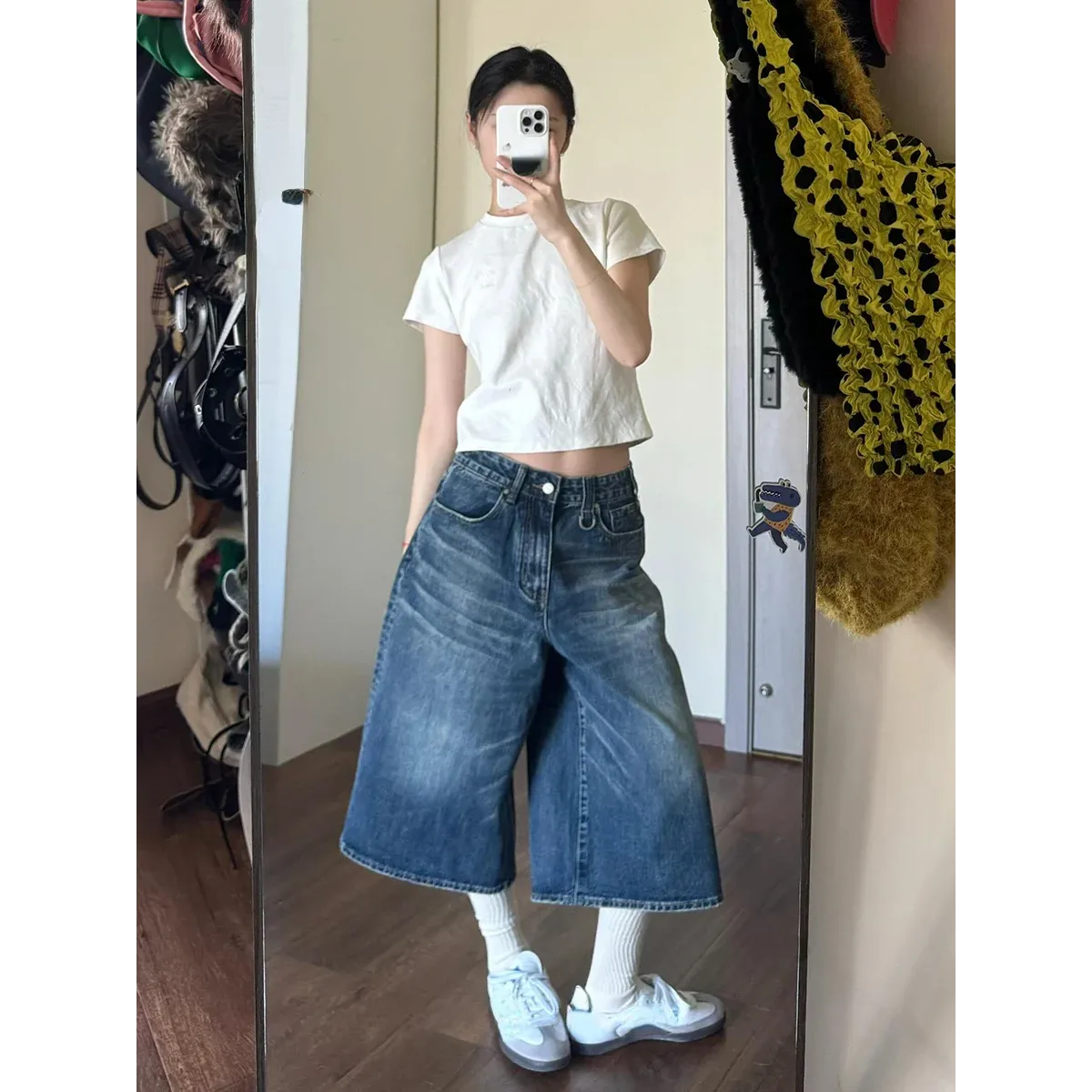 Vintage Wide Leg Denim Jorts – Low Rise Baggy Harajuku Style