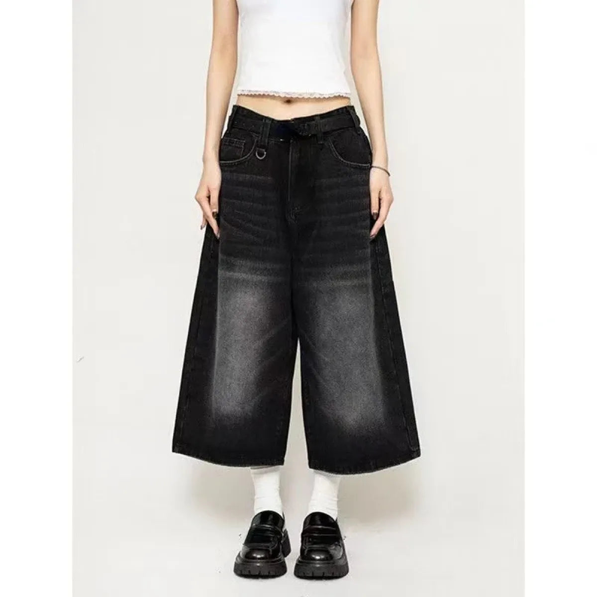 Vintage Wide Leg Denim Jorts – Low Rise Baggy Harajuku Style
