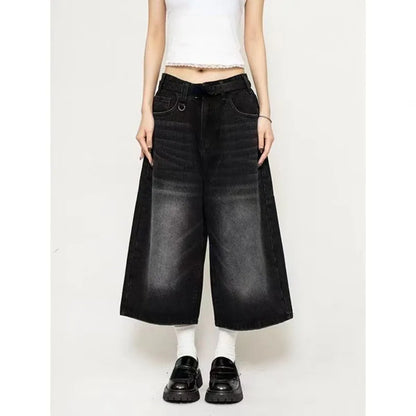 Vintage Wide Leg Denim Jorts – Low Rise Baggy Harajuku Style